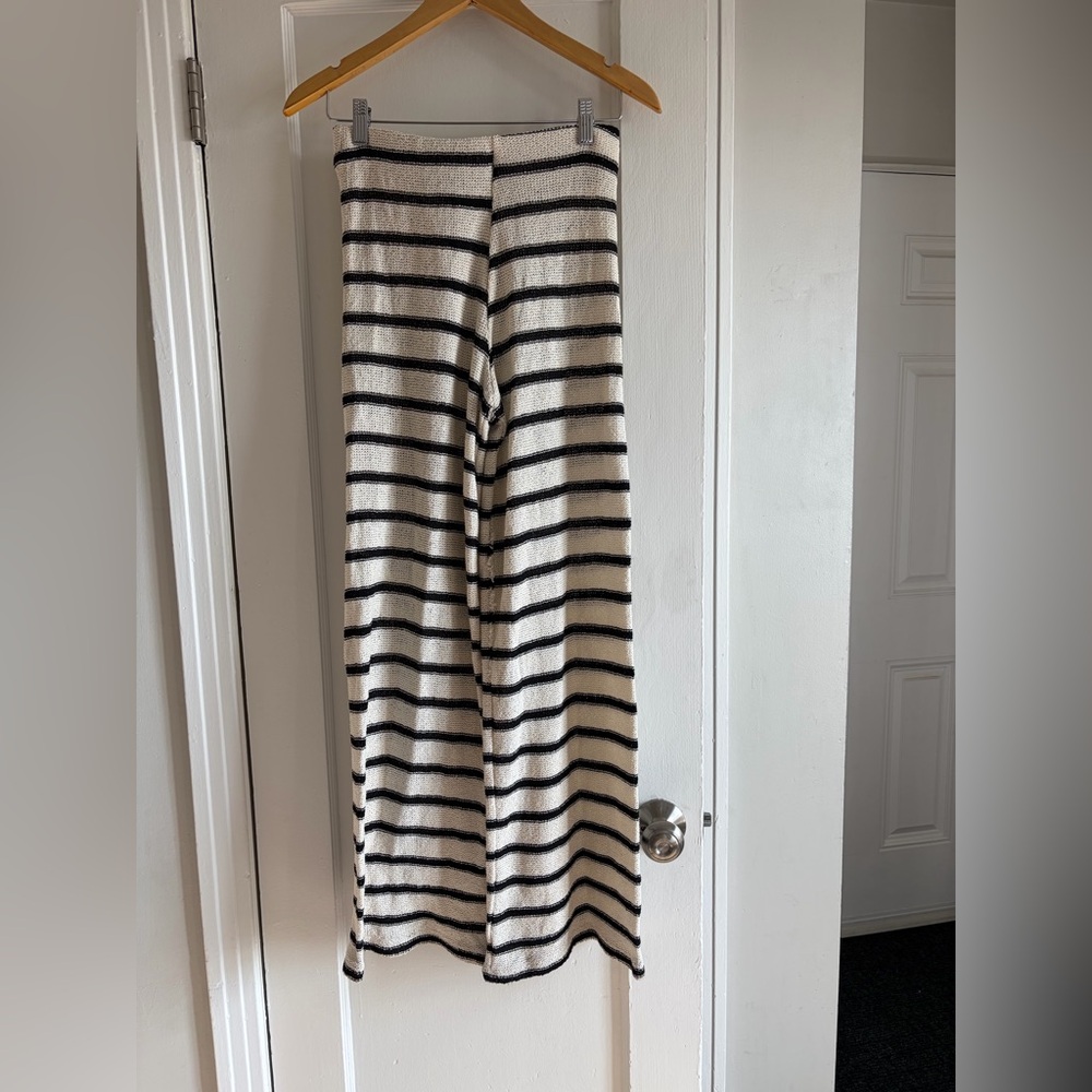Zara Black and White Striped Straight Leg Pants